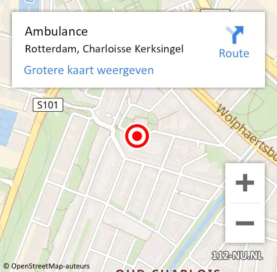 Locatie op kaart van de 112 melding: Ambulance Rotterdam, Charloisse Kerksingel op 14 juni 2018 15:41