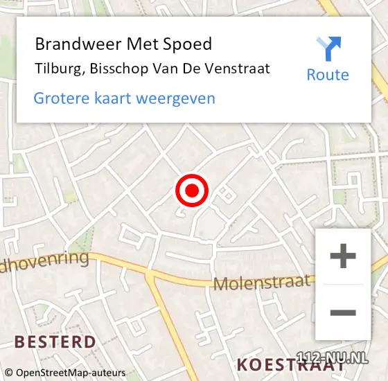 Locatie op kaart van de 112 melding: Brandweer Met Spoed Naar Tilburg, Bisschop Van De Venstraat op 14 juni 2018 15:55