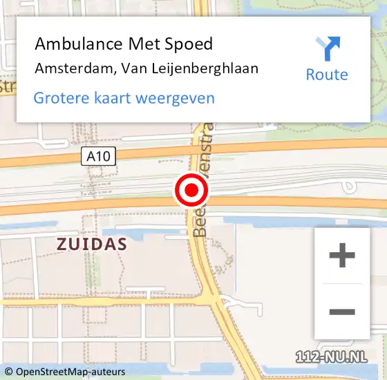 Locatie op kaart van de 112 melding: Ambulance Met Spoed Naar Amsterdam, Van Leijenberghlaan op 14 juni 2018 15:58