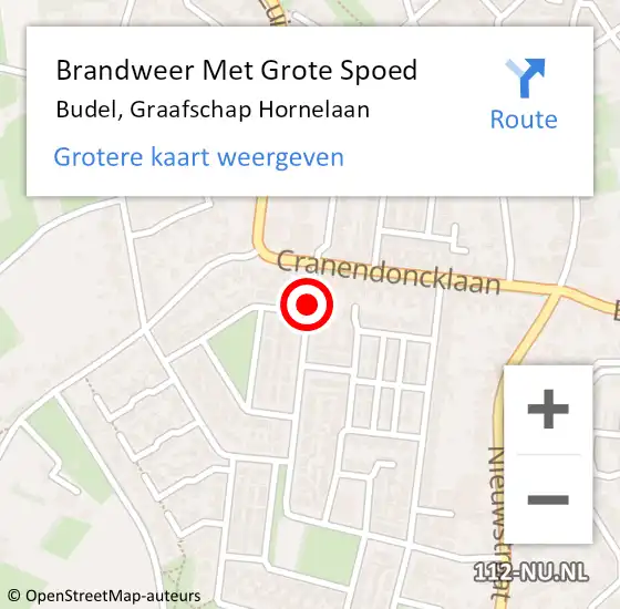 Locatie op kaart van de 112 melding: Brandweer Met Grote Spoed Naar Budel, Graafschap Hornelaan op 14 juni 2018 17:12