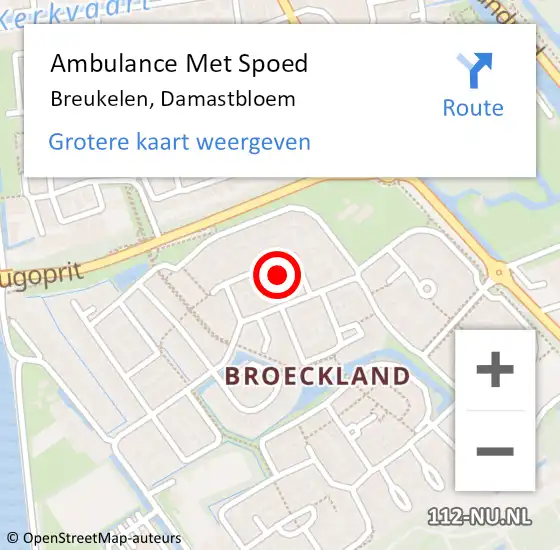 Locatie op kaart van de 112 melding: Ambulance Met Spoed Naar Breukelen, Damastbloem op 14 juni 2018 17:44