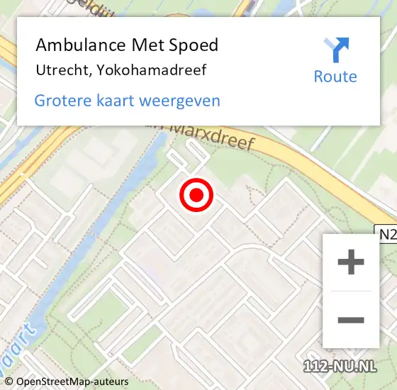 Locatie op kaart van de 112 melding: Ambulance Met Spoed Naar Utrecht, Yokohamadreef op 14 juni 2018 19:24