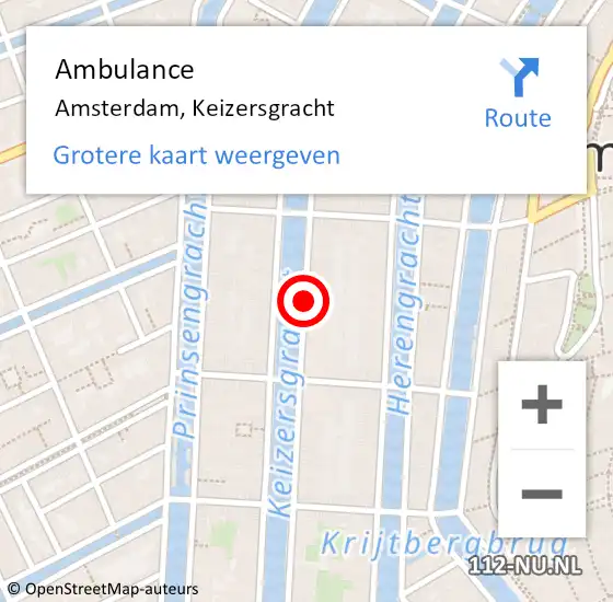 Locatie op kaart van de 112 melding: Ambulance Amsterdam, Keizersgracht op 14 juni 2018 19:45