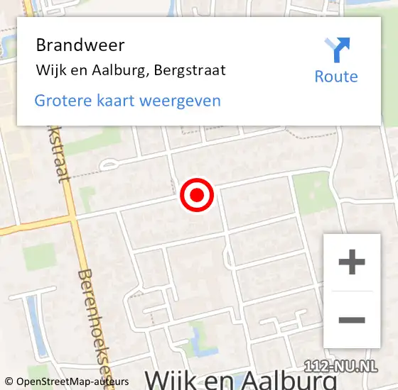 Locatie op kaart van de 112 melding: Brandweer Wijk en Aalburg, Bergstraat op 14 juni 2018 19:58