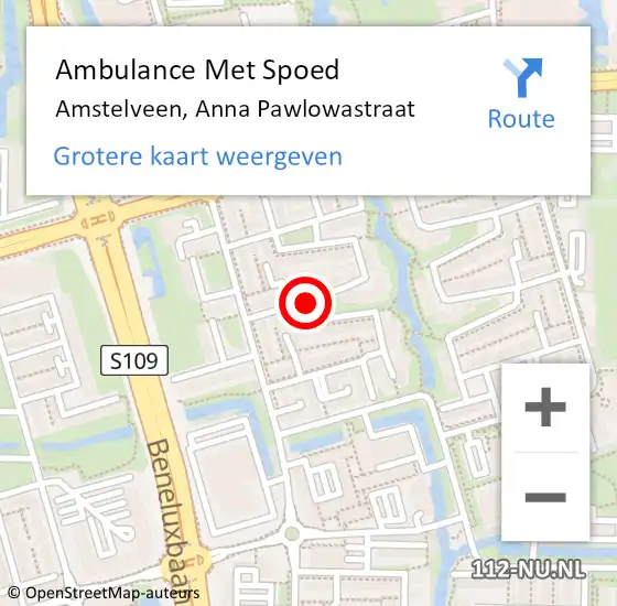 Locatie op kaart van de 112 melding: Ambulance Met Spoed Naar Amstelveen, Anna Pawlowastraat op 14 juni 2018 20:37