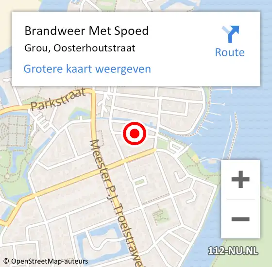 Locatie op kaart van de 112 melding: Brandweer Met Spoed Naar Grou, Oosterhoutstraat op 14 juni 2018 20:47