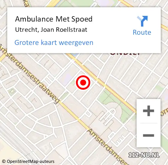 Locatie op kaart van de 112 melding: Ambulance Met Spoed Naar Utrecht, Joan Roellstraat op 14 juni 2018 20:51