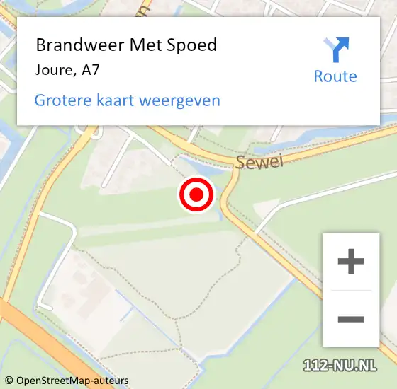 Locatie op kaart van de 112 melding: Brandweer Met Spoed Naar Joure, A7 op 14 juni 2018 21:02