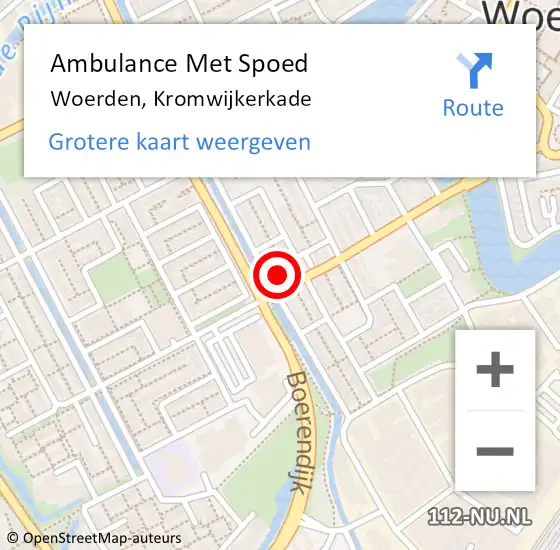 Locatie op kaart van de 112 melding: Ambulance Met Spoed Naar Woerden, Kromwijkerkade op 14 juni 2018 21:11