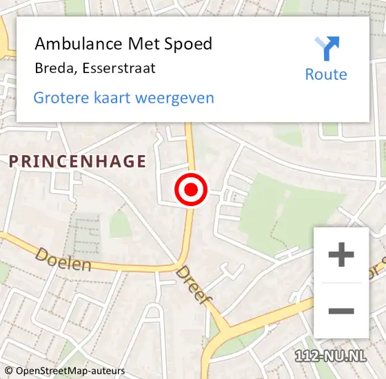 Locatie op kaart van de 112 melding: Ambulance Met Spoed Naar Breda, Esserstraat op 14 juni 2018 21:19