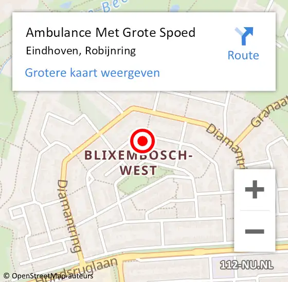 Locatie op kaart van de 112 melding: Ambulance Met Grote Spoed Naar Eindhoven, Robijnring op 15 juni 2018 00:55