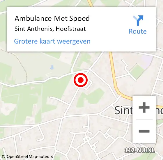 Locatie op kaart van de 112 melding: Ambulance Met Spoed Naar Sint Anthonis, Hoefstraat op 15 juni 2018 01:42