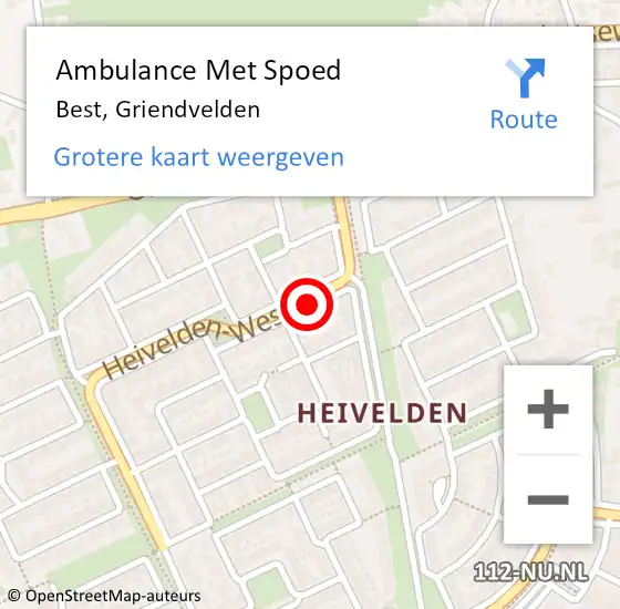 Locatie op kaart van de 112 melding: Ambulance Met Spoed Naar Best, Griendvelden op 15 juni 2018 02:56