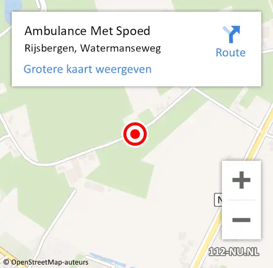 Locatie op kaart van de 112 melding: Ambulance Met Spoed Naar Rijsbergen, Watermanseweg op 15 juni 2018 04:18