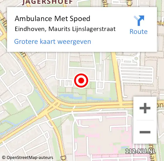 Locatie op kaart van de 112 melding: Ambulance Met Spoed Naar Eindhoven, Maurits Lijnslagerstraat op 15 juni 2018 07:14