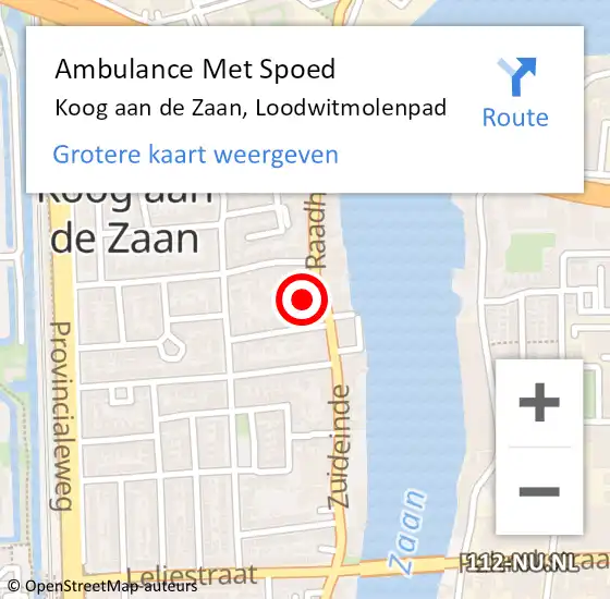 Locatie op kaart van de 112 melding: Ambulance Met Spoed Naar Koog aan de Zaan, Loodwitmolenpad op 15 juni 2018 09:32