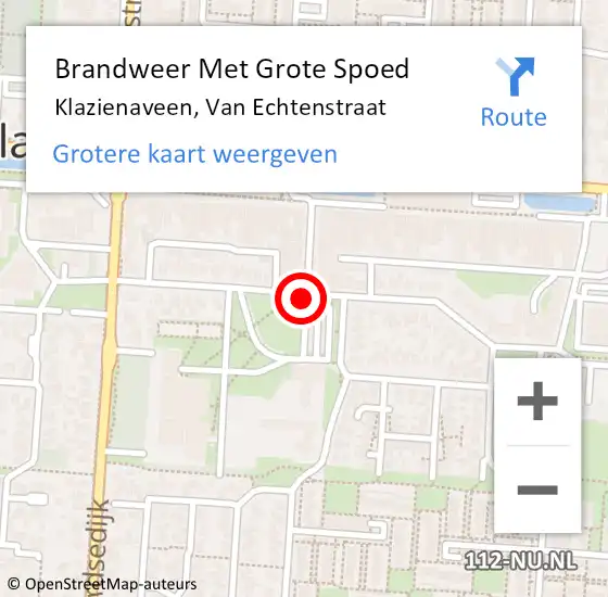 Locatie op kaart van de 112 melding: Brandweer Met Grote Spoed Naar Klazienaveen, Van Echtenstraat op 15 juni 2018 09:32