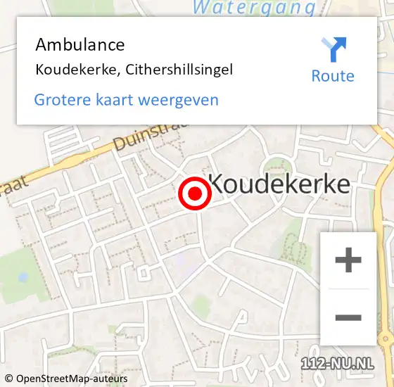 Locatie op kaart van de 112 melding: Ambulance Koudekerke, Cithershillsingel op 15 juni 2018 09:44