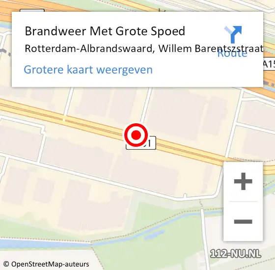 Locatie op kaart van de 112 melding: Brandweer Met Grote Spoed Naar Rotterdam-Albrandswaard, Willem Barentszstraat op 15 juni 2018 10:46