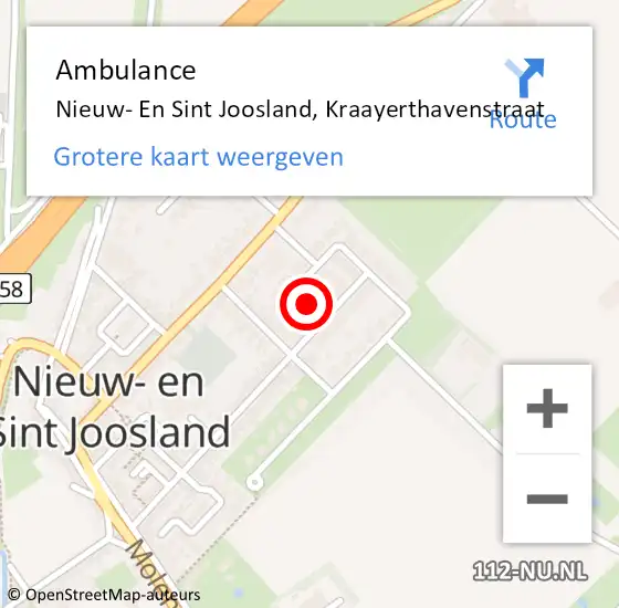 Locatie op kaart van de 112 melding: Ambulance Nieuw- En Sint Joosland, Kraayerthavenstraat op 15 juni 2018 10:50