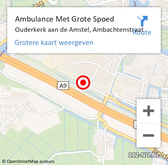 Locatie op kaart van de 112 melding: Ambulance Met Grote Spoed Naar Ouderkerk aan de Amstel, Ambachtenstraat op 15 juni 2018 11:27