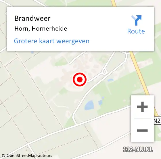 Locatie op kaart van de 112 melding: Brandweer Horn, Hornerheide op 15 juni 2018 12:17