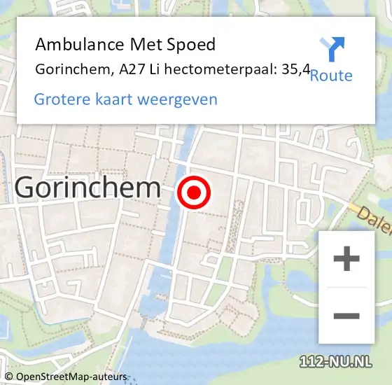 Locatie op kaart van de 112 melding: Ambulance Met Spoed Naar Gorinchem, A27 Li hectometerpaal: 35,4 op 15 juni 2018 13:52