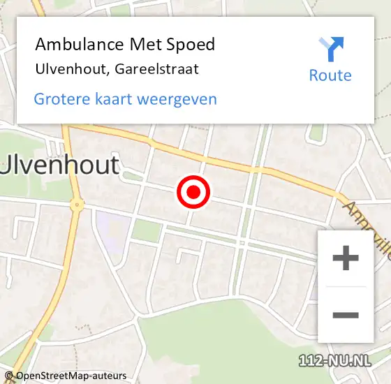 Locatie op kaart van de 112 melding: Ambulance Met Spoed Naar Ulvenhout, Gareelstraat op 15 juni 2018 13:58