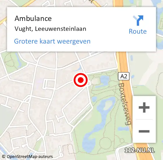 Locatie op kaart van de 112 melding: Ambulance Vught, Leeuwensteinlaan op 15 juni 2018 14:19