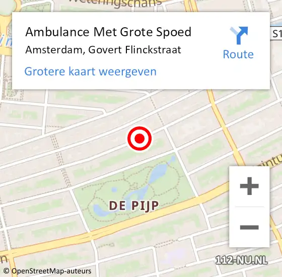 Locatie op kaart van de 112 melding: Ambulance Met Grote Spoed Naar Amsterdam, Govert Flinckstraat op 15 juni 2018 14:21