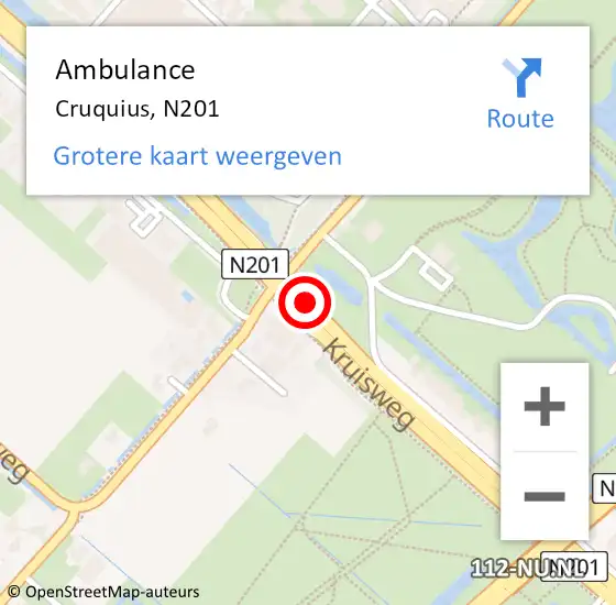 Locatie op kaart van de 112 melding: Ambulance Cruquius, N201 op 15 juni 2018 14:49