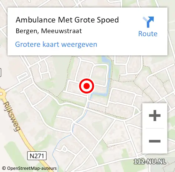 Locatie op kaart van de 112 melding: Ambulance Met Grote Spoed Naar Bergen, Meeuwstraat op 15 juni 2018 14:55