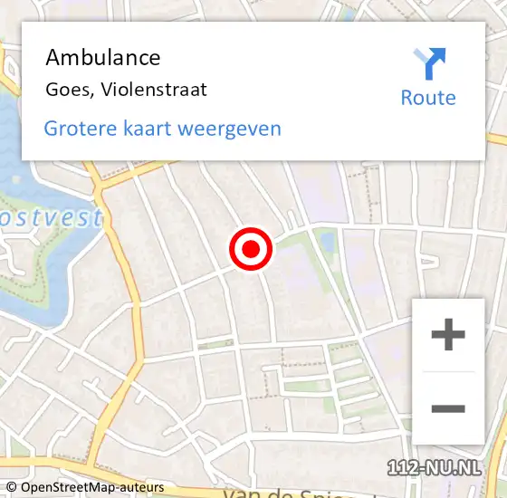 Locatie op kaart van de 112 melding: Ambulance Goes, Violenstraat op 15 juni 2018 15:03
