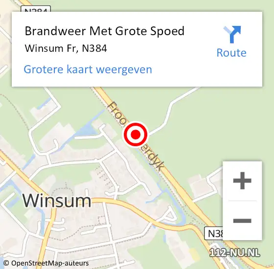 Locatie op kaart van de 112 melding: Brandweer Met Grote Spoed Naar Winsum Fr, N384 op 15 juni 2018 15:57