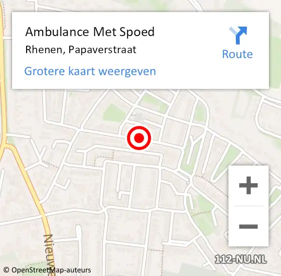 Locatie op kaart van de 112 melding: Ambulance Met Spoed Naar Rhenen, Papaverstraat op 15 juni 2018 16:15