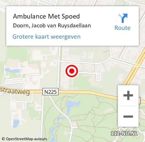 Locatie op kaart van de 112 melding: Ambulance Met Spoed Naar Doorn, Jacob van Ruysdaellaan op 15 juni 2018 16:37