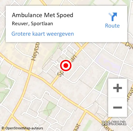 Locatie op kaart van de 112 melding: Ambulance Met Spoed Naar Reuver, Sportlaan op 15 juni 2018 16:48