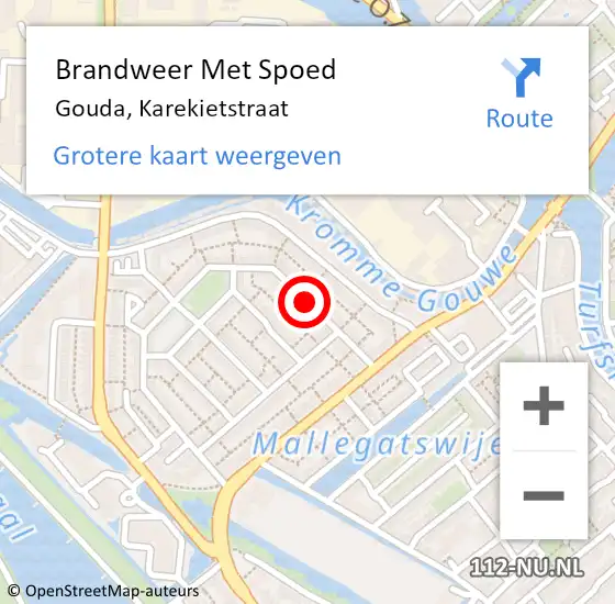 Locatie op kaart van de 112 melding: Brandweer Met Spoed Naar Gouda, Karekietstraat op 15 juni 2018 17:37