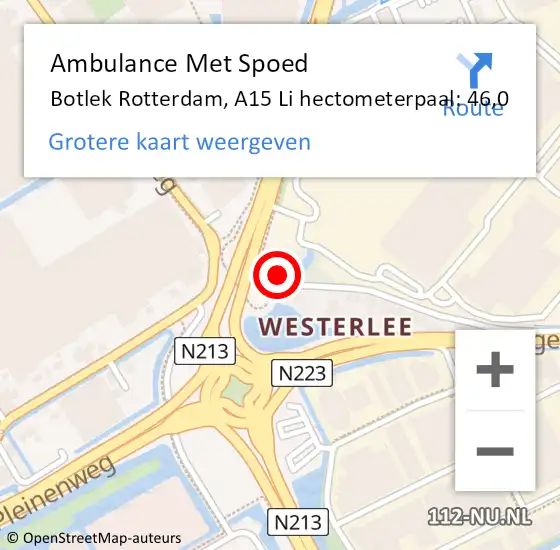 Locatie op kaart van de 112 melding: Ambulance Met Spoed Naar Botlek Rotterdam, A15 Li hectometerpaal: 46,0 op 15 juni 2018 18:05