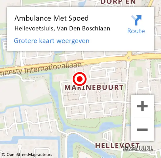 Locatie op kaart van de 112 melding: Ambulance Met Spoed Naar Hellevoetsluis, Van Den Boschlaan op 15 juni 2018 19:08