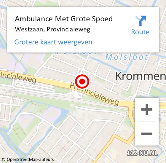 Locatie op kaart van de 112 melding: Ambulance Met Grote Spoed Naar Westzaan, Provincialeweg op 15 juni 2018 19:11