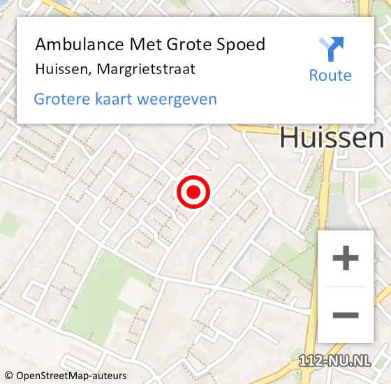 Locatie op kaart van de 112 melding: Ambulance Met Grote Spoed Naar Huissen, Margrietstraat op 15 juni 2018 19:46