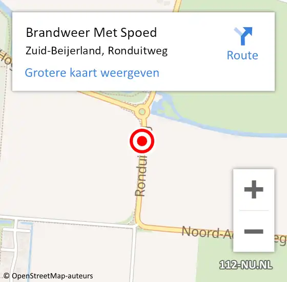 Locatie op kaart van de 112 melding: Brandweer Met Spoed Naar Zuid-Beijerland, Ronduitweg op 15 juni 2018 21:10