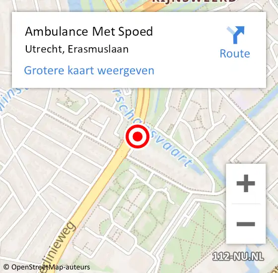 Locatie op kaart van de 112 melding: Ambulance Met Spoed Naar Utrecht, Erasmuslaan op 15 juni 2018 21:55