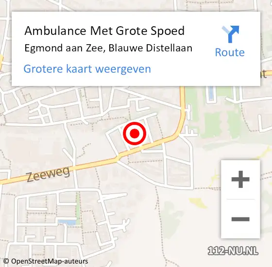 Locatie op kaart van de 112 melding: Ambulance Met Grote Spoed Naar Egmond aan Zee, Blauwe Distellaan op 15 juni 2018 22:42