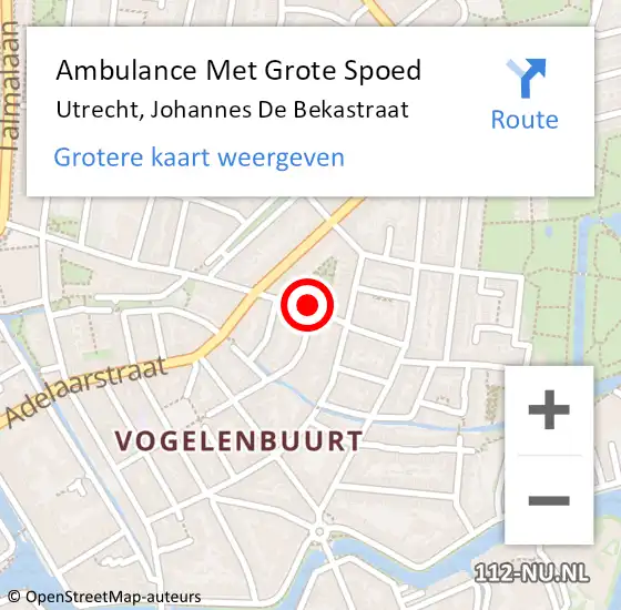 Locatie op kaart van de 112 melding: Ambulance Met Grote Spoed Naar Utrecht, Johannes De Bekastraat op 16 juni 2018 00:03