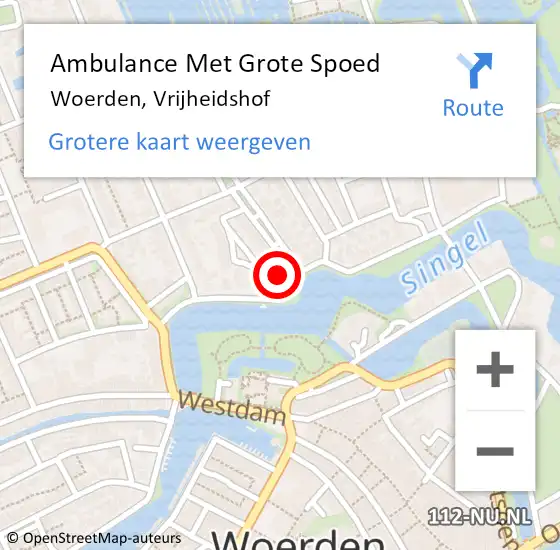 Locatie op kaart van de 112 melding: Ambulance Met Grote Spoed Naar Woerden, Vrijheidshof op 16 juni 2018 02:57