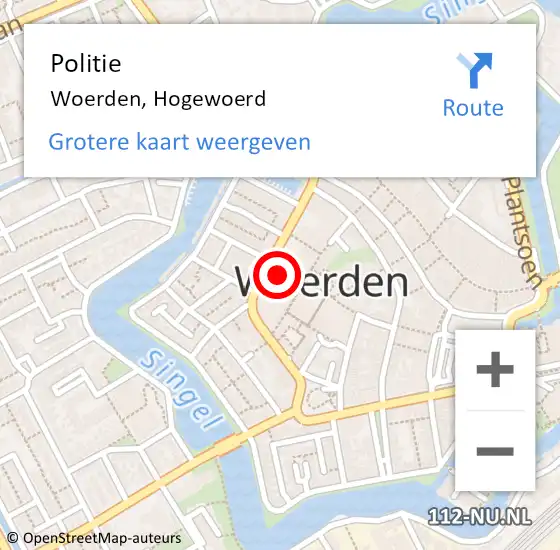 Locatie op kaart van de 112 melding: Politie Woerden, Hogewoerd op 16 juni 2018 03:24