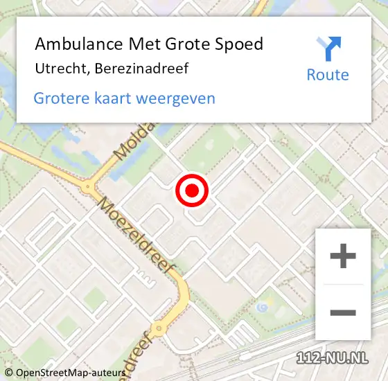 Locatie op kaart van de 112 melding: Ambulance Met Grote Spoed Naar Utrecht, Berezinadreef op 16 juni 2018 07:06