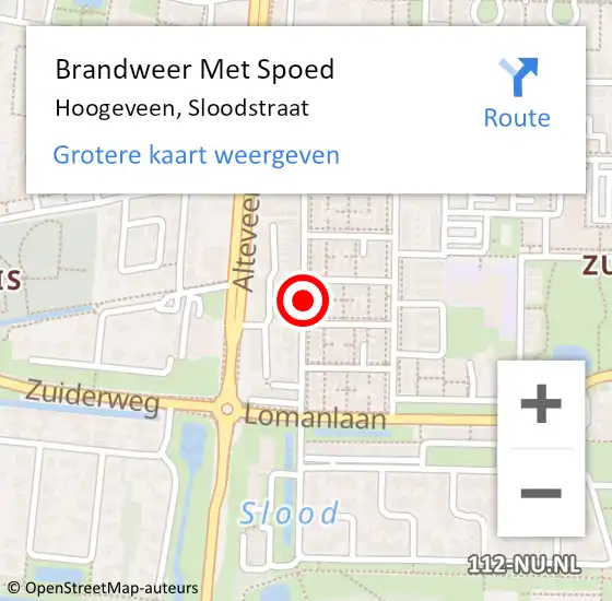 Locatie op kaart van de 112 melding: Brandweer Met Spoed Naar Hoogeveen, Sloodstraat op 16 juni 2018 07:13